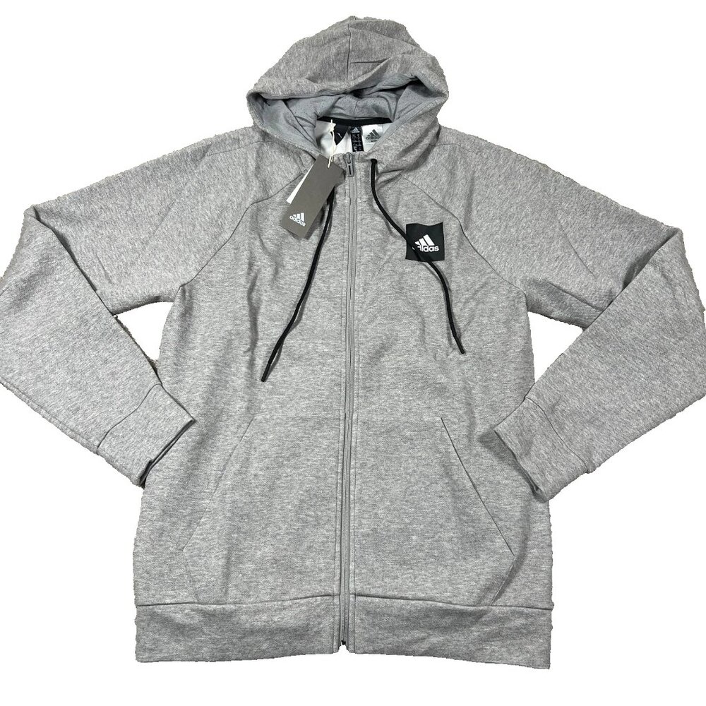 Adidas Mens M Heather Gray Stretch Full Zip Raglan Sleeve Hooded Sweatshirt NWT
